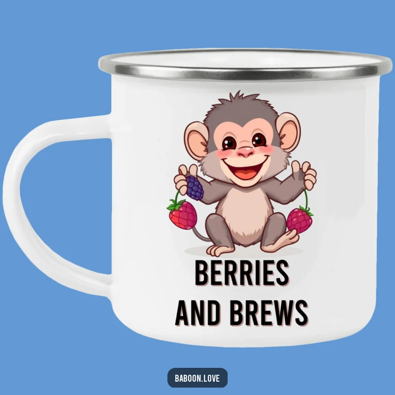 Funny Baboon Juggling Camping Mug: Durable & Hilarious Primate Drinkware