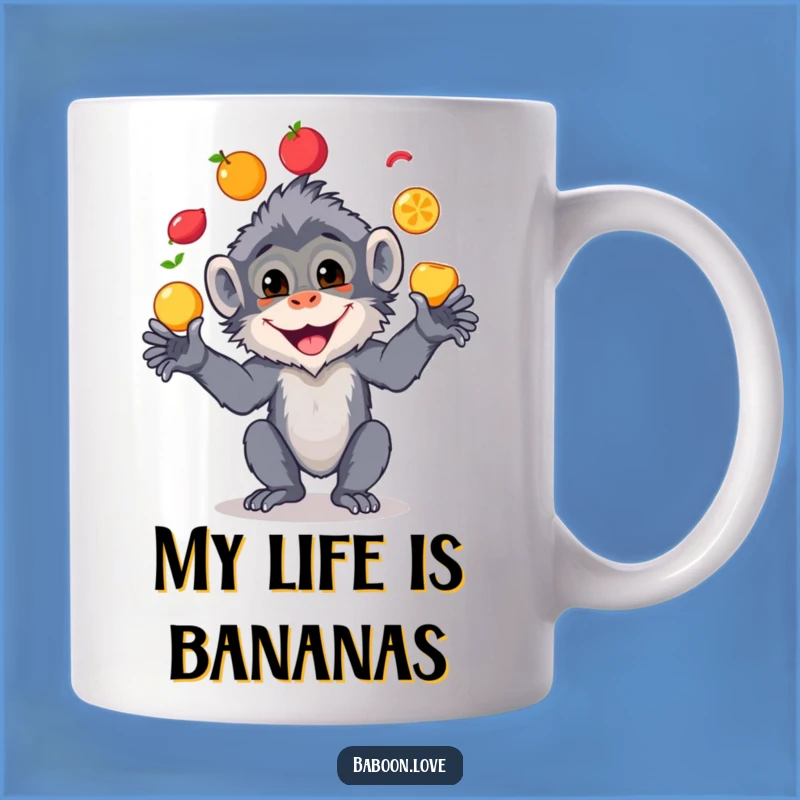 Funny Baboon Fruit Juggling Mug - A Hilarious Gift for Fruit Lovers!