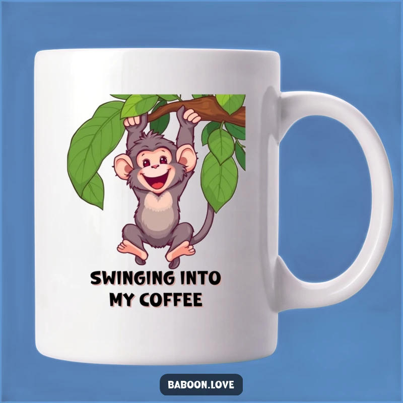Funny Baboon Swing Mug: Enthusiastic Primate Fun, Perfect Hilarious Gift