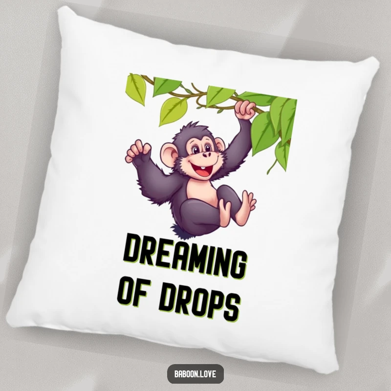 Funny decorative pillow featuring a mischievous baboon sliding down a vine with glee, bringing playful comfort and humor.