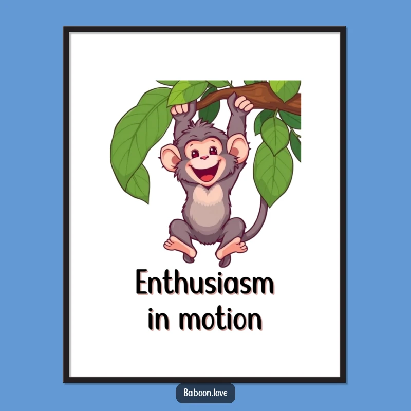 Funny Baboon Vine Swing Digital Art: Energetic Primate Print for Decor
