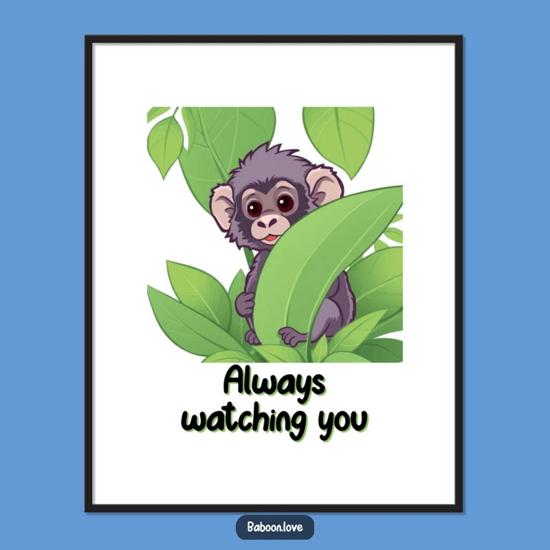 Funny Baboon Jungle Peek Digital Art: Intriguing Primate Print for Decor