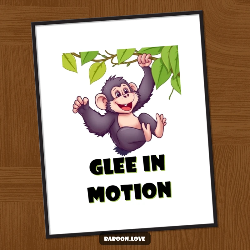 Funny, printable digital art of a mischievous baboon sliding gleefully down a vine, capturing energy and pure joy.