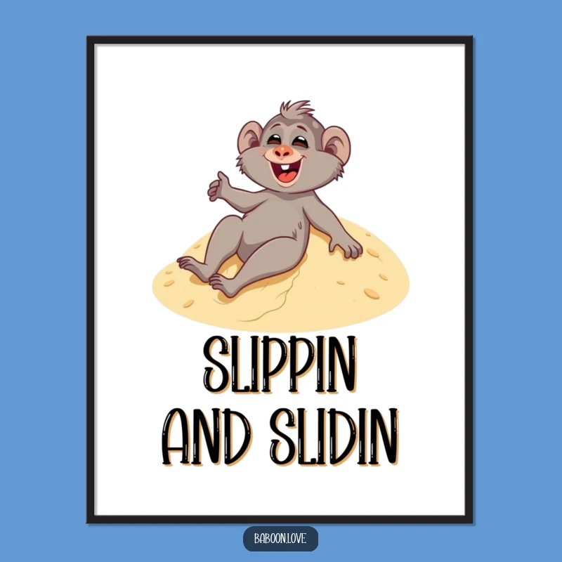 Funny Baboon Dune Sliding Digital Art - Instant Desert Vibes!