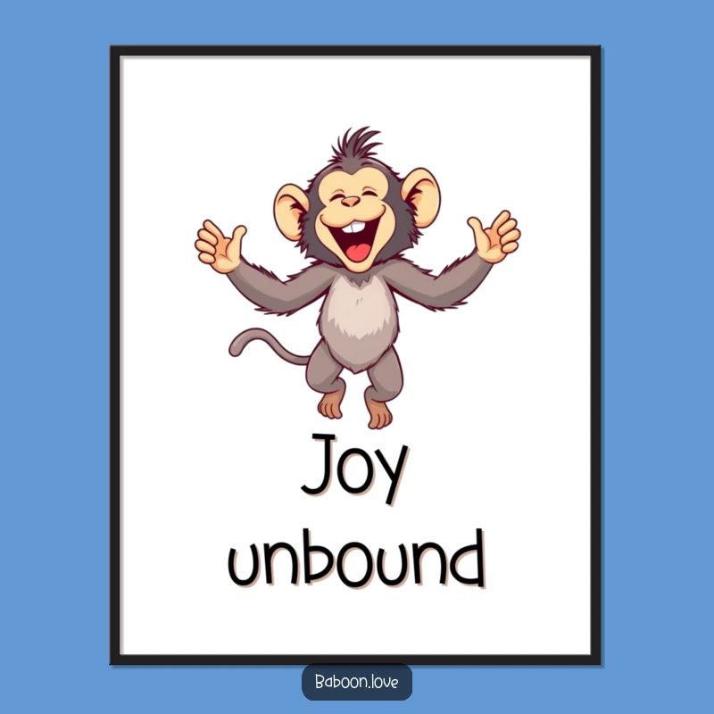 Funny Baboon Leap Poster: Vibrant Joyful Primate Art for Wall Decor Gift