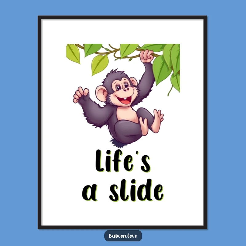 Funny Baboon Sliding Poster, Vibrant Primate Art of Vine Descent for Playful Decor