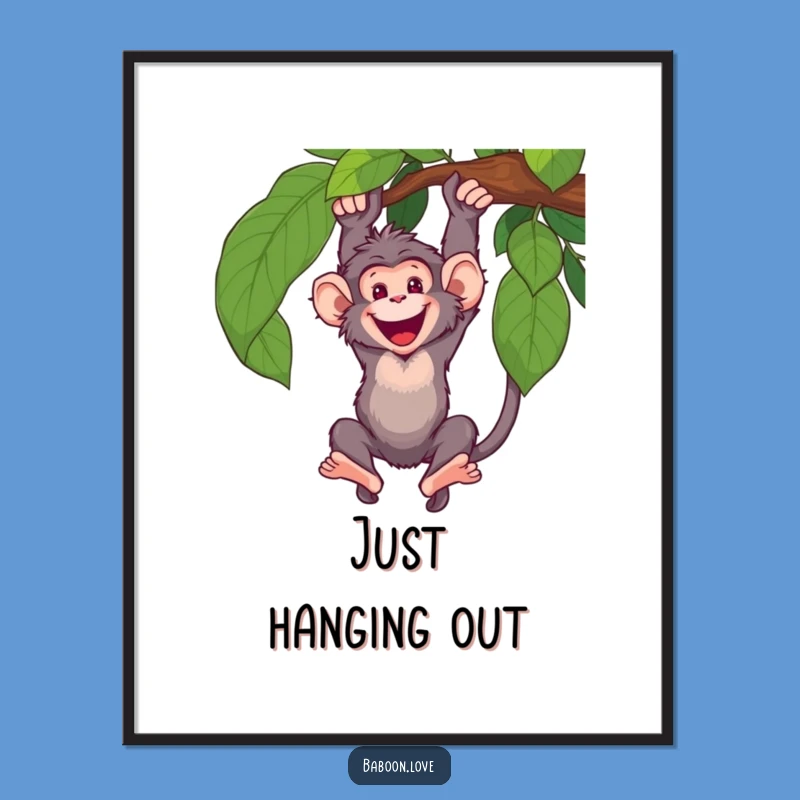 Funny Baboon Vine Swing Poster: Energetic Primate Art for Decor