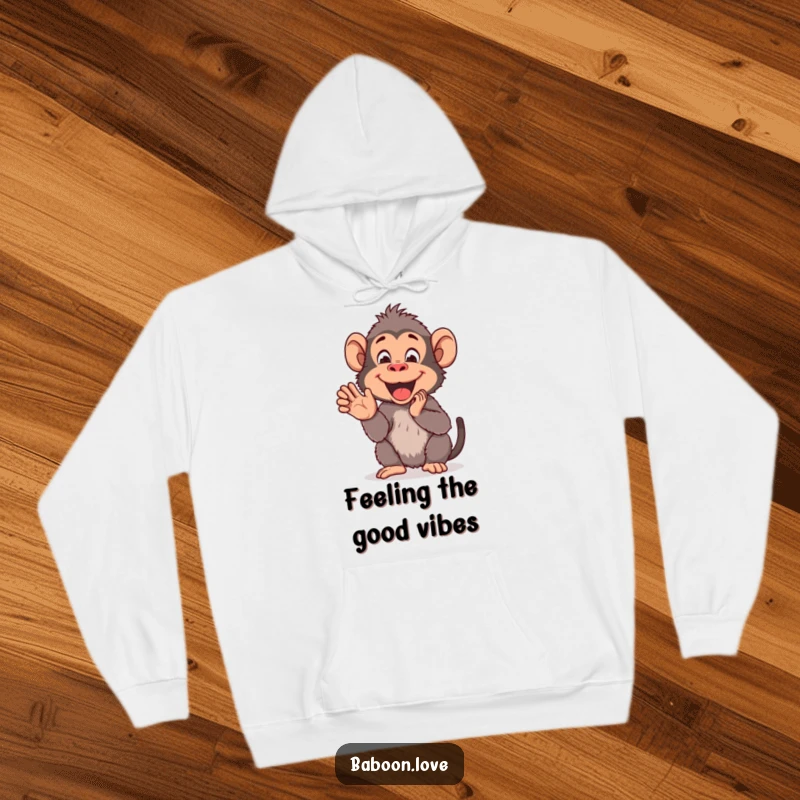 Funny Hoodie: A cheerful baboon claps its hands with delight, offering a cozy and humorous design for spreading joy and warmth.