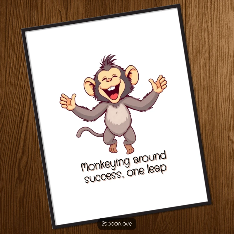 Funny Free Printable Wall Art: A dynamic baboon caught mid-leap, arms out in pure elation, jungle vibes.