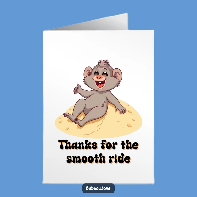 Free Printable Thank You Card: Giggling Baboon Sandboarding, Unique Downloadable Gift for Expressing Gratitude