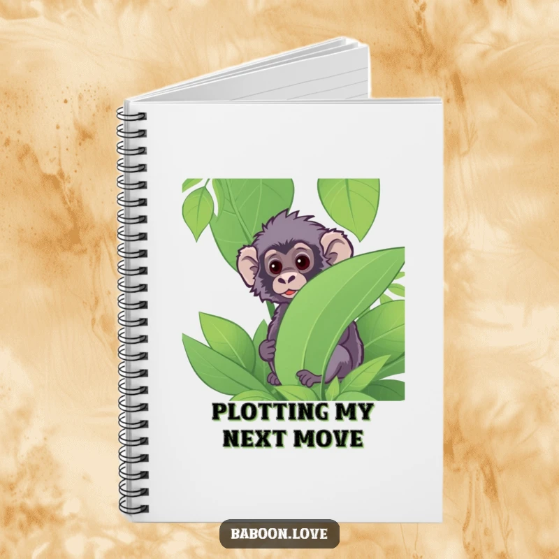 Funny Notebook: A curious baboon peeks from behind jungle plants, inspiring playful observation and note-taking for creative minds.