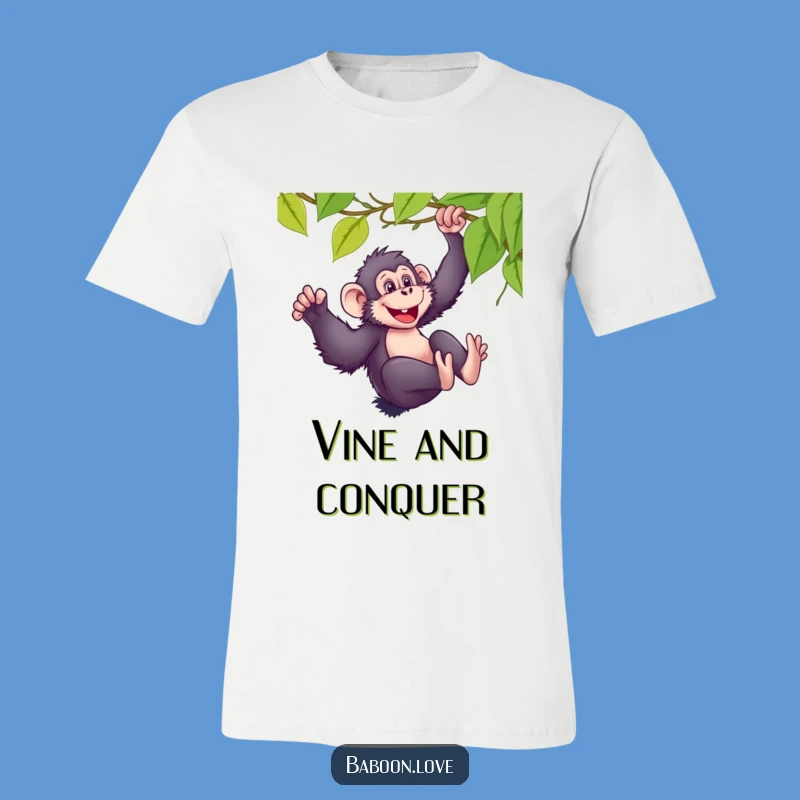 Funny Sliding Baboon T-Shirt, Mischievous Primate Vine Descent Tee for Fun Lovers