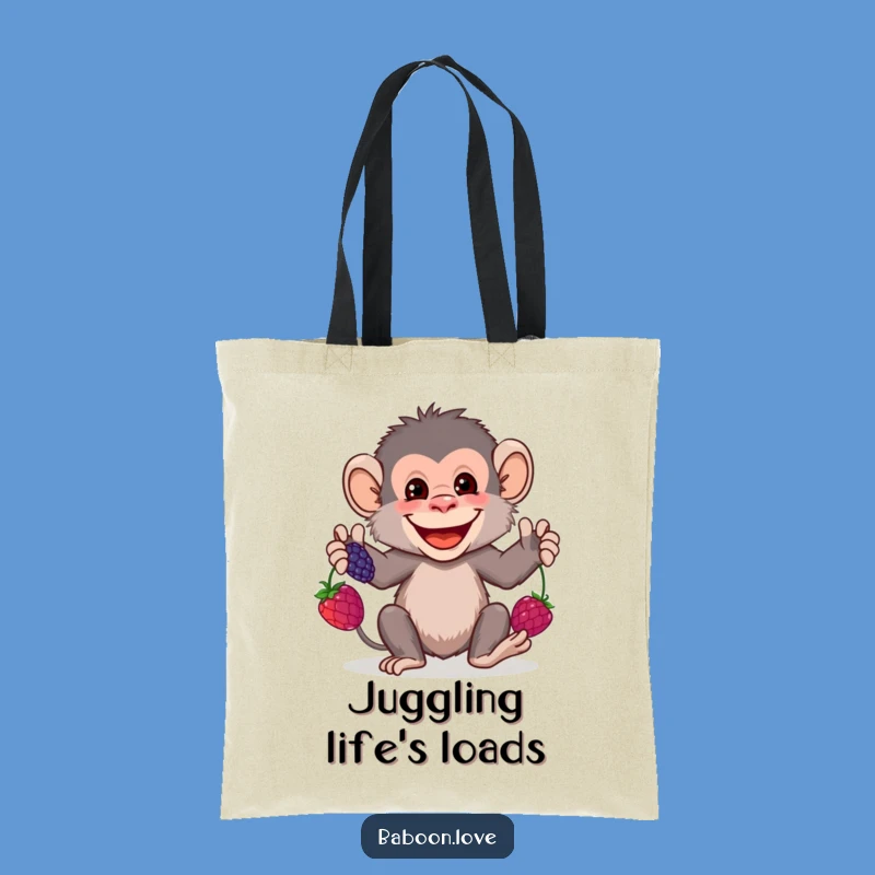 Funny Baboon Juggling Tote Bag: Carry Your Fruits of Humor